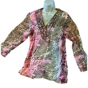🎉HP🎉 Beaded animal print sheer coverup. Multicolored and flowy. Sz. S. NWOT
